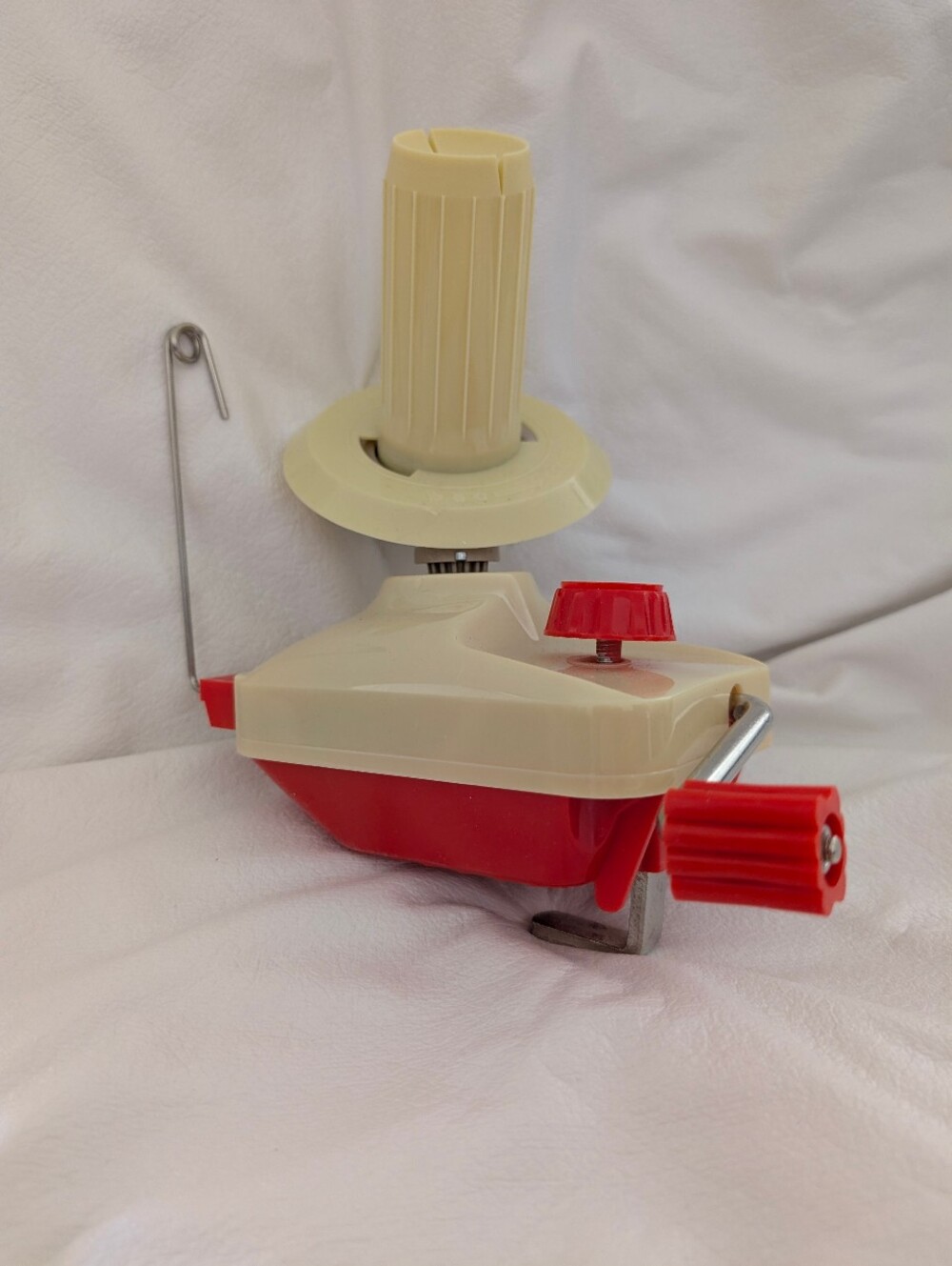 Vintage Red and Cream Hand-Crank Yarn Winder